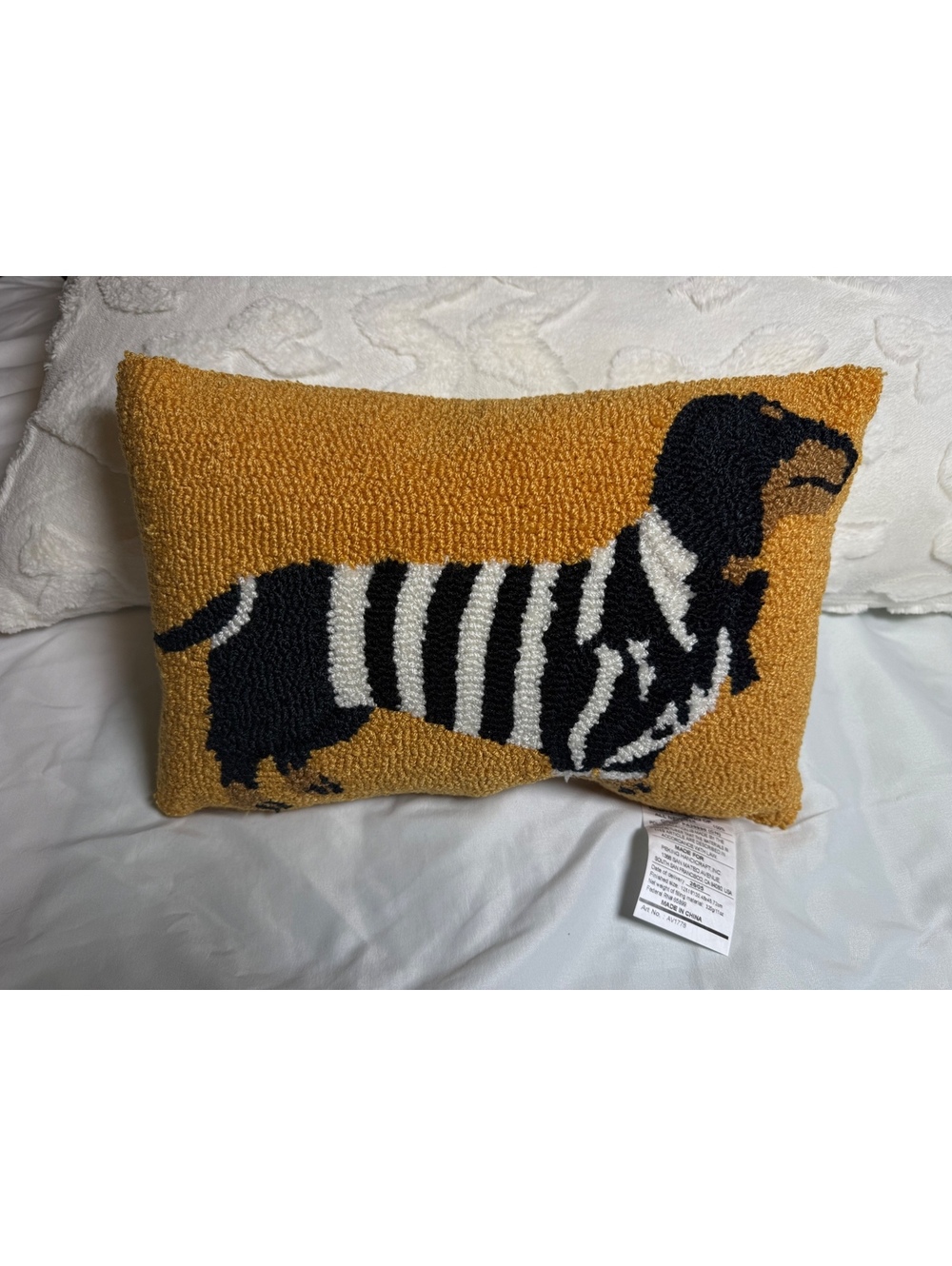 Dachshund Zebra Hooked Throw Pillow Mustard Yellow [COPY]
